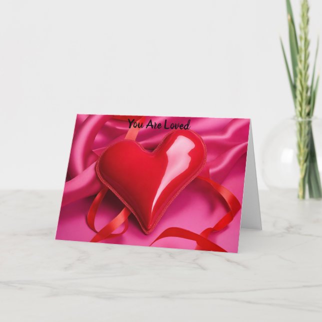Red Heart Pink Ribbon Valentine's Day Heart Card (Front)