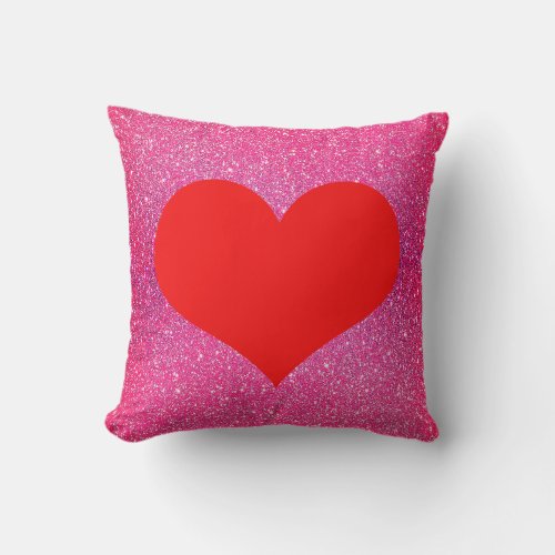 Red Heart Pink Rose Gold Glitter Valentines Day Throw Pillow