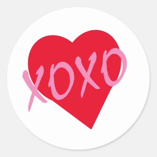 Red Heart Pink XOXO Valentines Simple Classic  Classic Round Sticker