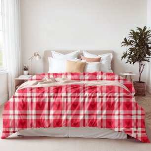Red Heart Plaid Pattern Duvet Cover