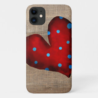 Red Heart polka dots blue iPhone 11 Case