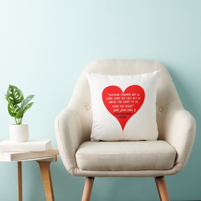 Red Heart Pope John Paul II Freedom Quote Throw Pillow (Chair)