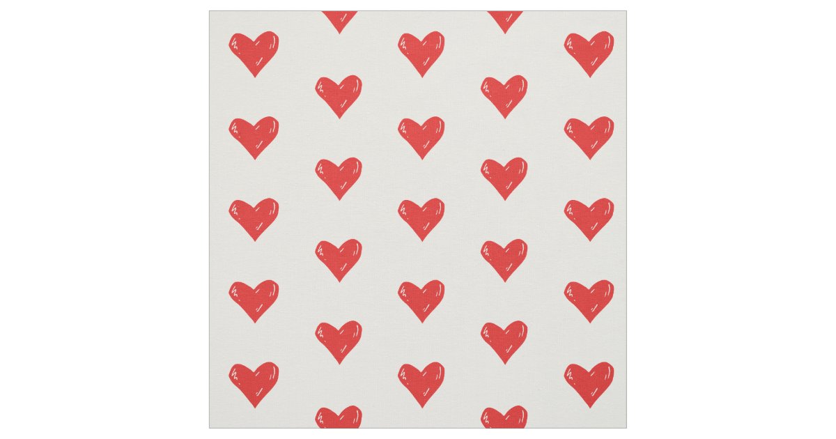 Red Heart Print Cotton Fabric by the Yard Zazzle