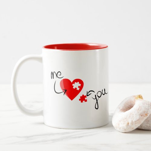 Red Heart Puzzle Valentines Day Cute Two_Tone Coffee Mug