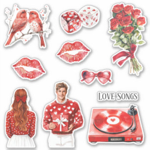 Red Heart Record Love Songs Sticker
