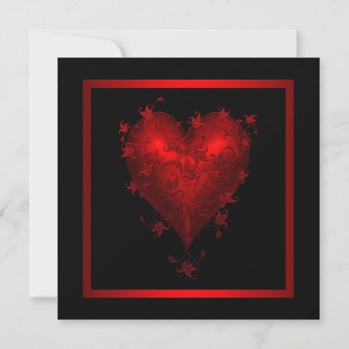 Red Heart Red Black Wedding Invitations