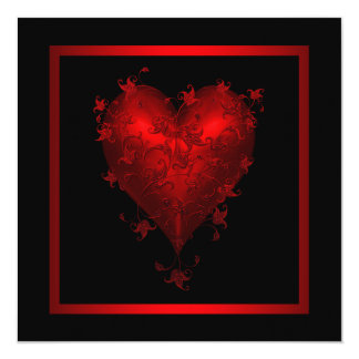 Red Heart Red Black Wedding Invitations