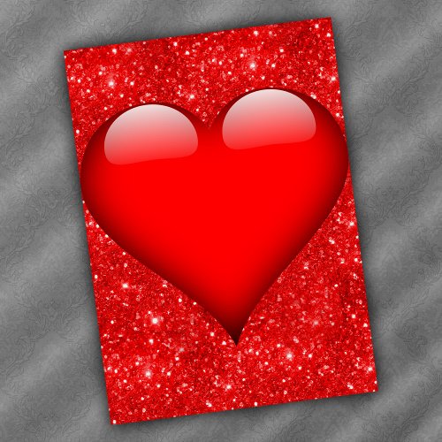 Red Heart Red Glitter Valentine Holiday Card