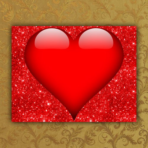 Red Heart Red Glitter Valentine Holiday Postcard