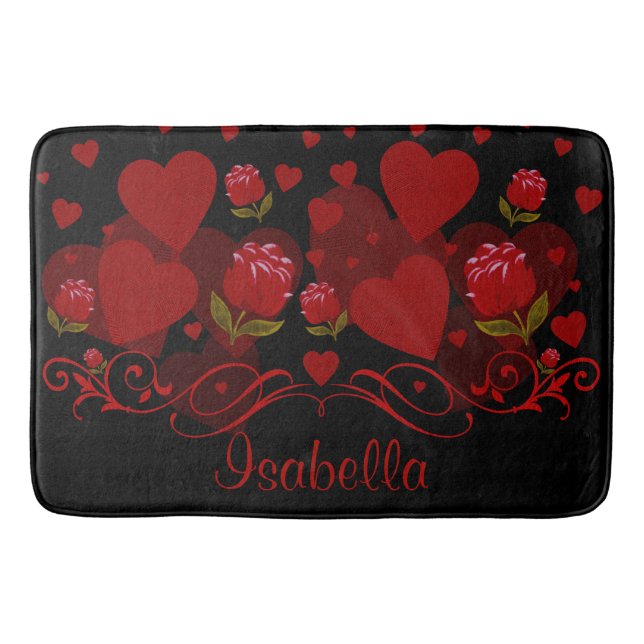Red heart, red roses for Valentine's day  Bath Mat (Front)
