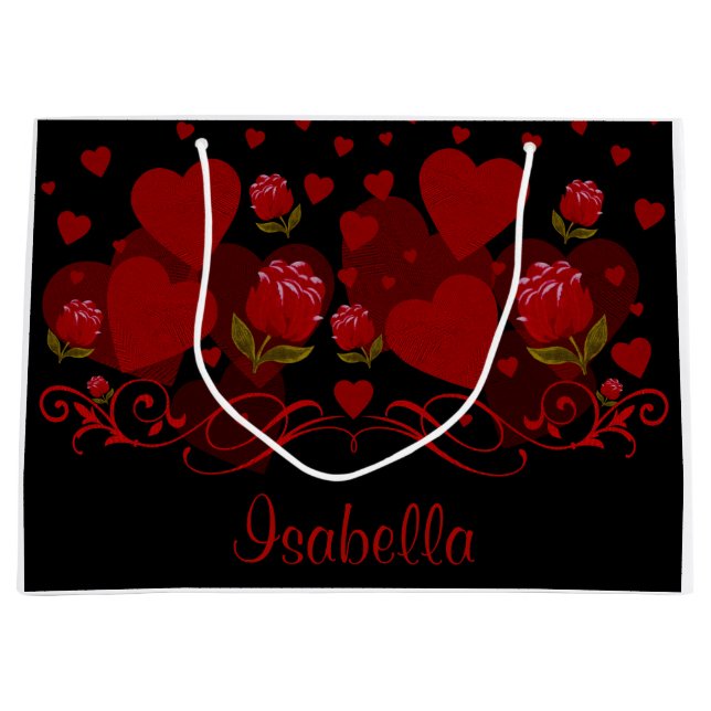 Red heart, red roses for Valentine's day  Large Gift Bag (Front)