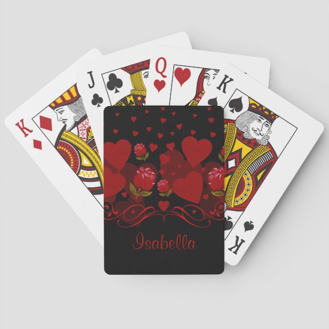 Red heart, red roses for Valentine's day  Poker Cards (Back)