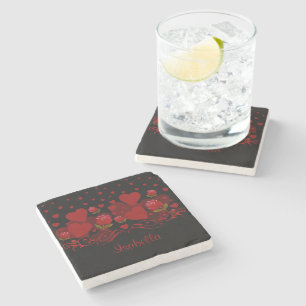 Red heart, red roses for Valentine's day  Stone Co Coaster