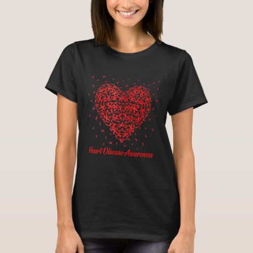 Red Heart Ribbon Heart Disease Awareness T_Shirt