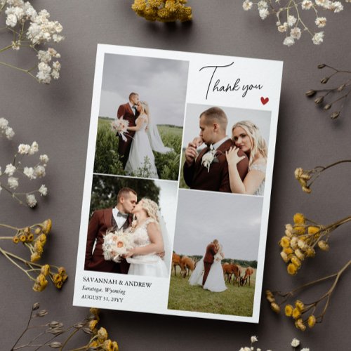 Red Heart Romantic Wedding Photos Thank You Note