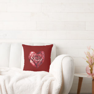 Red Heart Rose Floral Love Throw Pillow