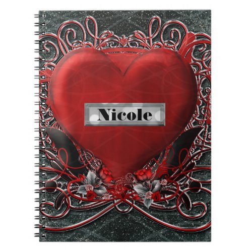 Red Heart  Roses Gothic Glam Personalized Custom Notebook