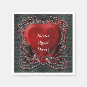Red Heart & Roses Gothic Valentine Wedding Party Paper Napkins