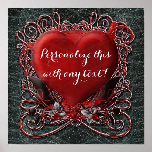 Red Heart  Roses Gothic Valentine Wedding Party Poster