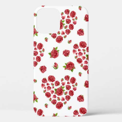 Red Heart Roses Pattern Valentines Day Gift iPhone 12 Case