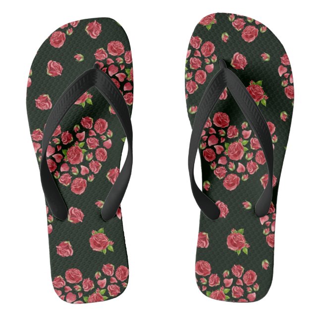 Red Heart Roses Pattern, Valentine's Day Gift Flip Flops (Footbed)