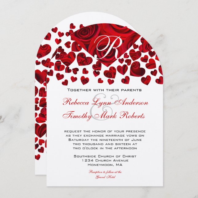 Red Heart Roses Wedding Invitation (Front/Back)
