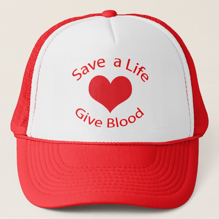 Red heart save a life give blood donation hat, cap | Zazzle.com