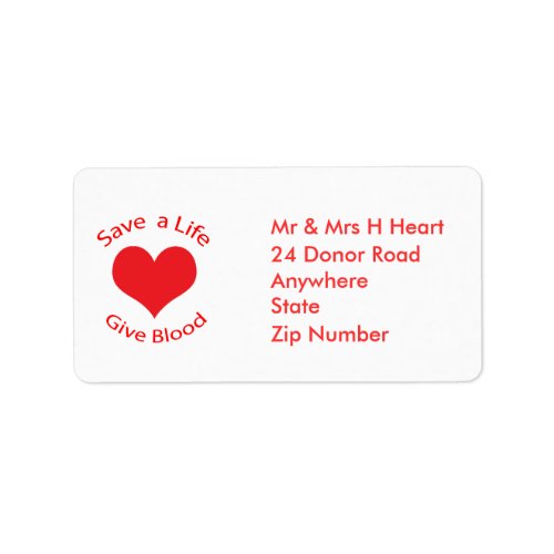 Red heart save a life give blood donation labels