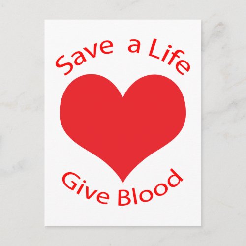 Red heart save a life give blood donation postcard