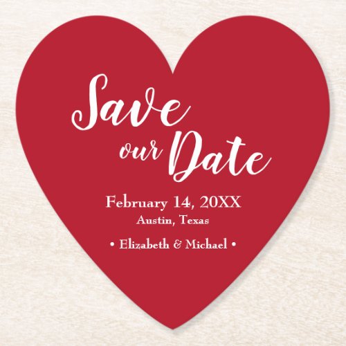 Red Heart Save our date Valentines day wedding Paper Coaster