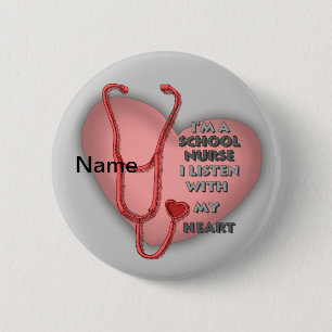 Red Heart School Nurse Pinback Button