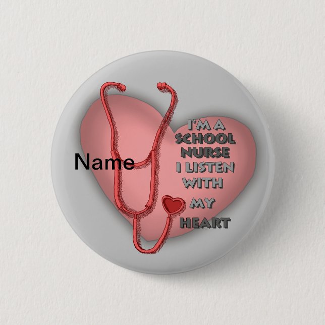 Red Heart School Nurse Pinback Button (Front)