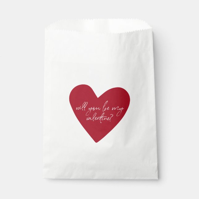 Red Heart Script Valentines Day Favor Bag (Front)