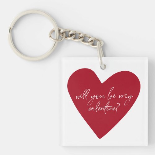 Red Heart Script Valentines Day Keychain