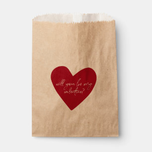 Red Heart Script Valentines Day Kraft Favor Bag