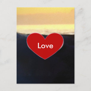 Red Heart & Sea Wave Love Script Postcard