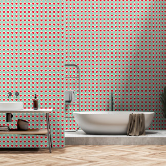 Red Heart Seafoam Green Wallpaper