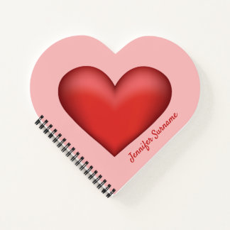 Red Heart Shape Illustration With Custom Text Notebook