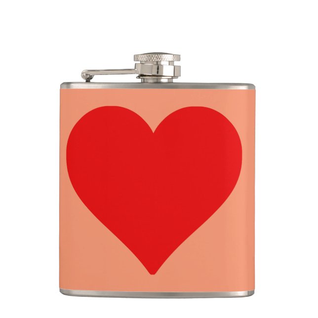 Red Heart Shape Love Classic Simple Minimalism Flask (Front)