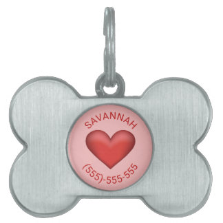 Red Heart Shape With Name And Phone Number Pet ID Tag
