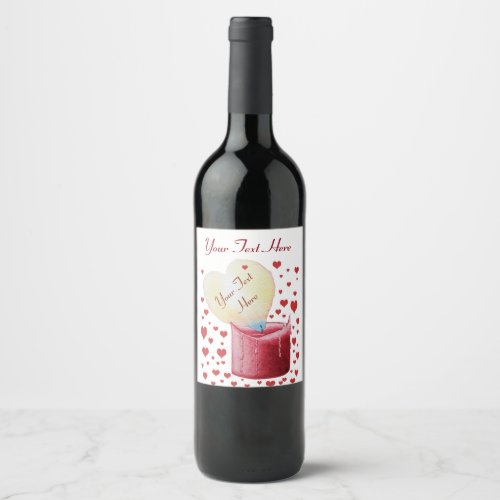 red heart shaped flame romantic wedding wine label