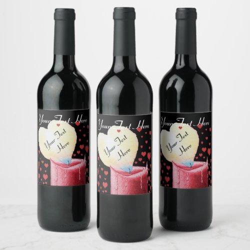 red heart shaped flame romantic wedding wine label
