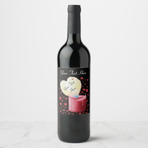 red heart shaped flame romantic wedding  wine label