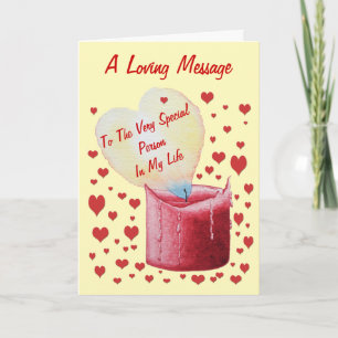 red heart shaped flame with unique love verse card