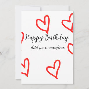 Red heart shapehappy birthday add name text simple invitation