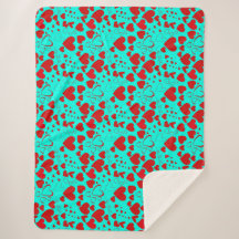 Red Heart Shapes Pattern in Vivid Turquoise