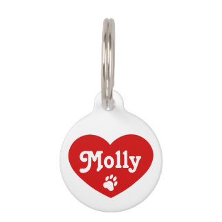 Red Heart Silhouette With Name And Number Pet Name Tag