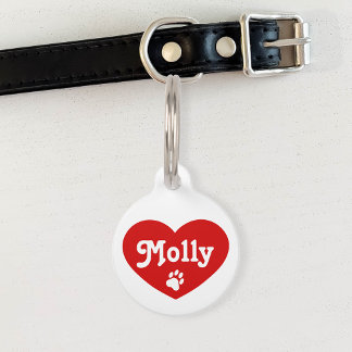 Red Heart Silhouette With Name And Number Pet Name Tag