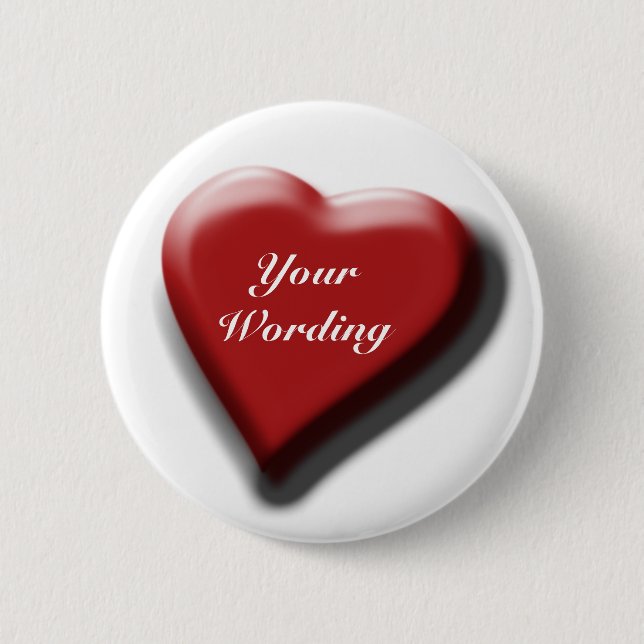 Red heart single customizable badges pinback button (Front)