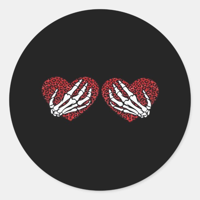 Red Heart Skeleton Hands Classic Classic Round Sticker (Front)